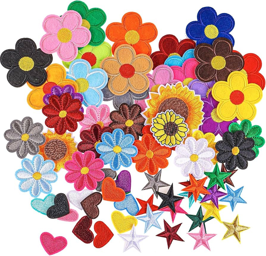 70 Pcs Embroidered Iron On Patches On Patches for Clothing Assorted Styles Flower Heart Star Appl... | Amazon (US)