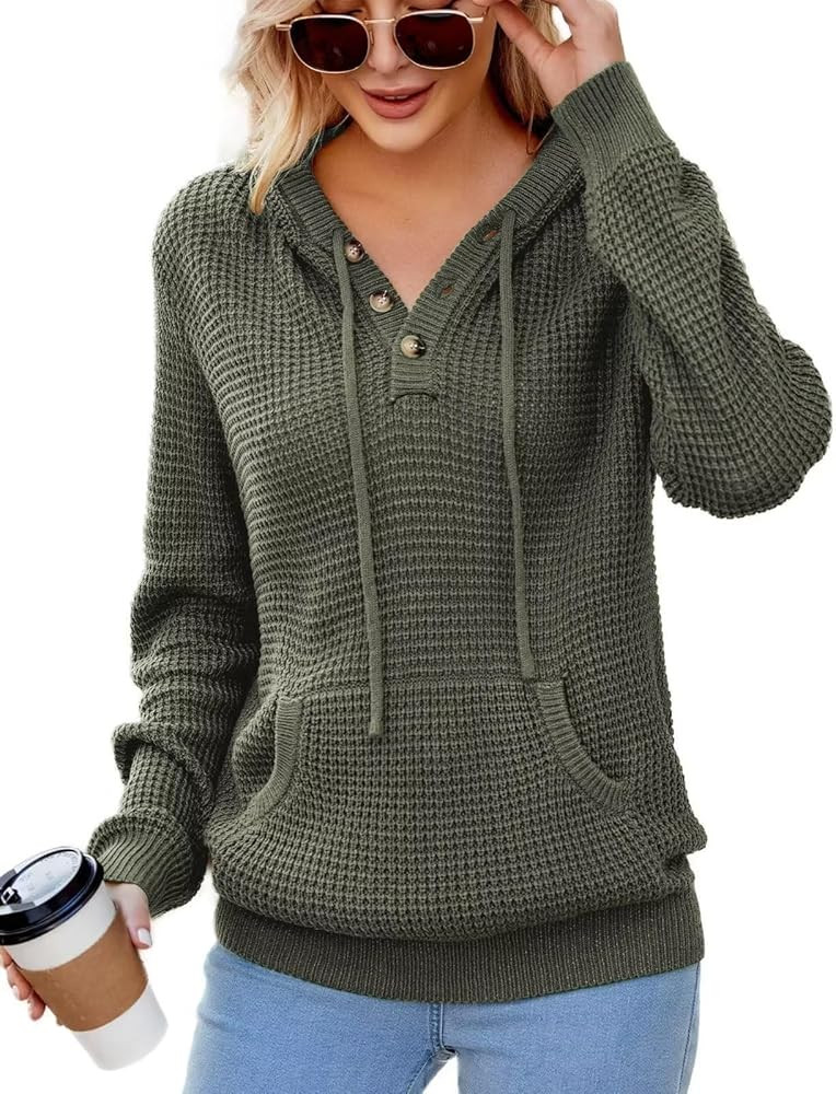 CiCiBird Women Fall Hoodies Sweater Knit V Neck Tops Oversized Fashion Pullover Casual Long Sleev... | Amazon (US)