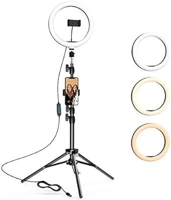 10.2 inch Selfie Ring Light with Tripod Stand & 2 Phone Holders, LETSCOM Dimmable Led Beauty Came... | Amazon (US)