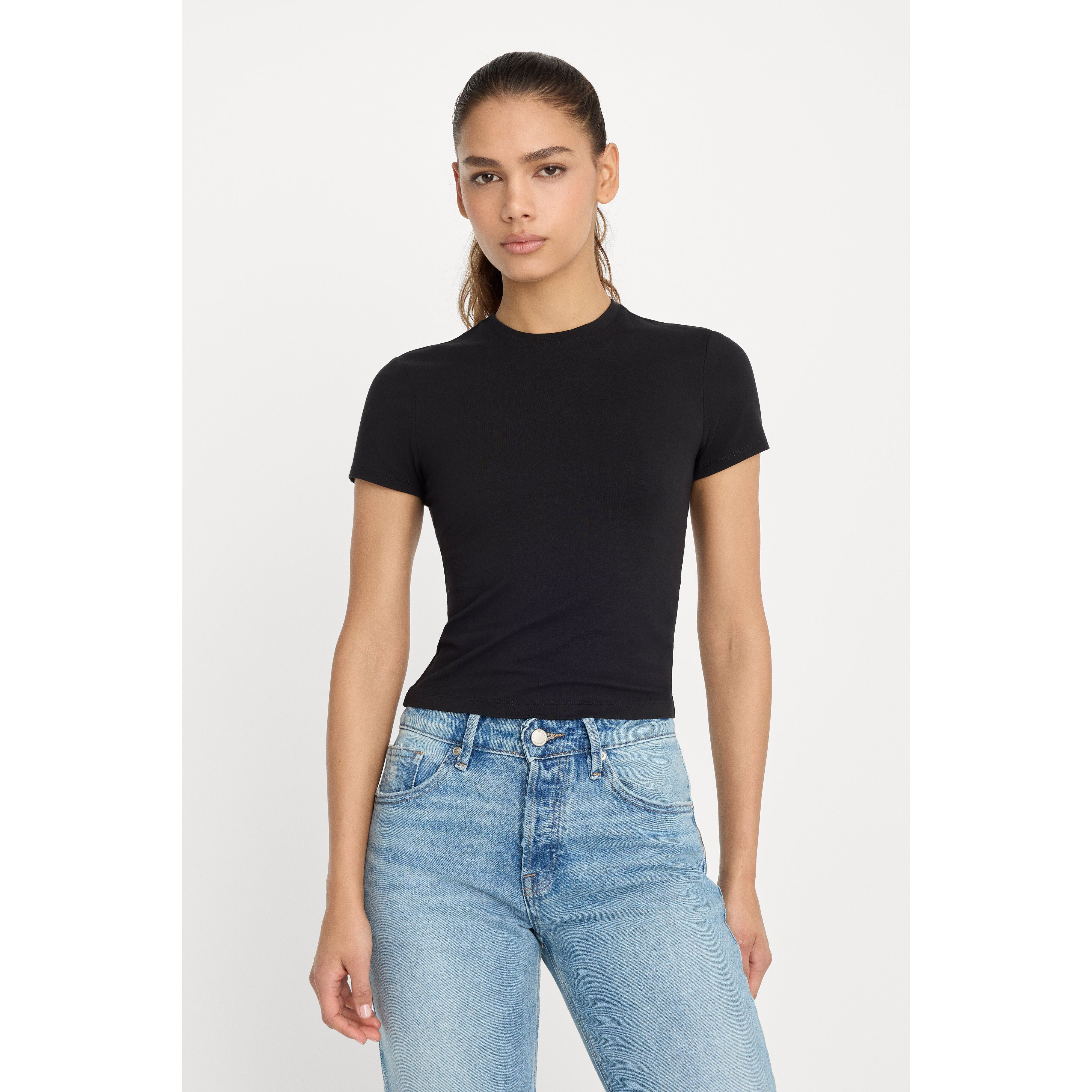 Women's Super Stretch Baby T-Shirt | Black, Size Small | Good American by Khlo� Kardashian | Good American