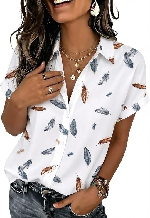 Zeagoo Women Blouses Short Sleeve Button Down Shirts Business Casual Dressy Work Tops Summer Spri... | Amazon (US)