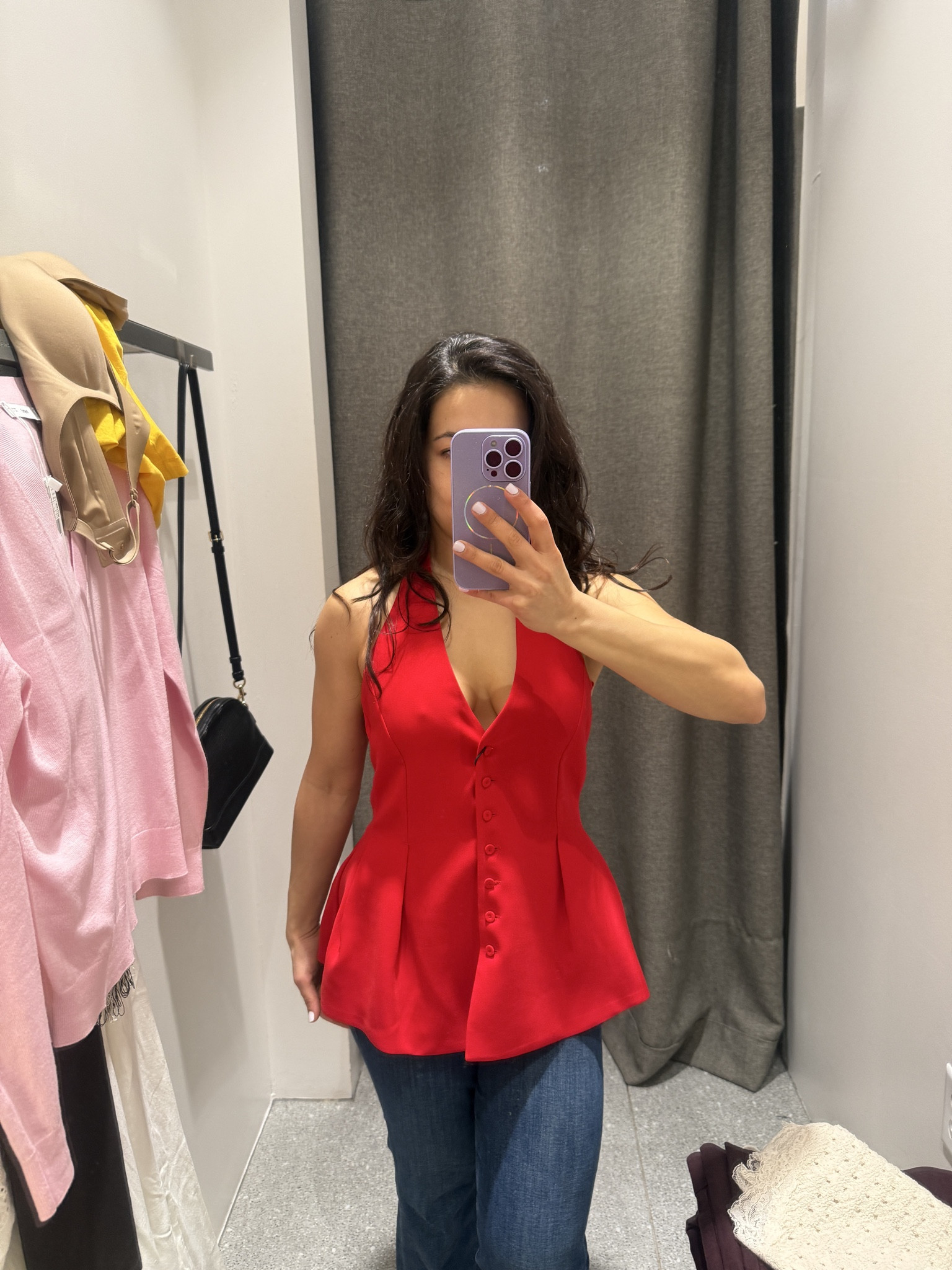 Button up peplum halter top from Mango. It's a little loose on the neckline. Might  work better if you're a little taller than 5ft. 

Wearing size XS
Love the bright red shade for summer.  

 #LTKPetite