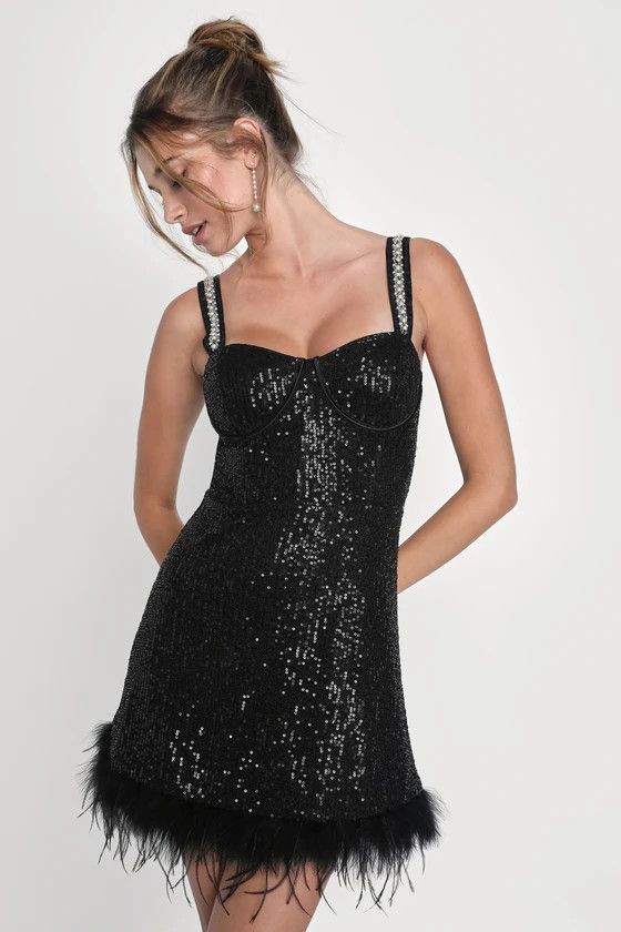 Black Sequin Pearl Bustier Mini Dress | Black Sequin Dress | Black Mini Dress | Lulus (US)