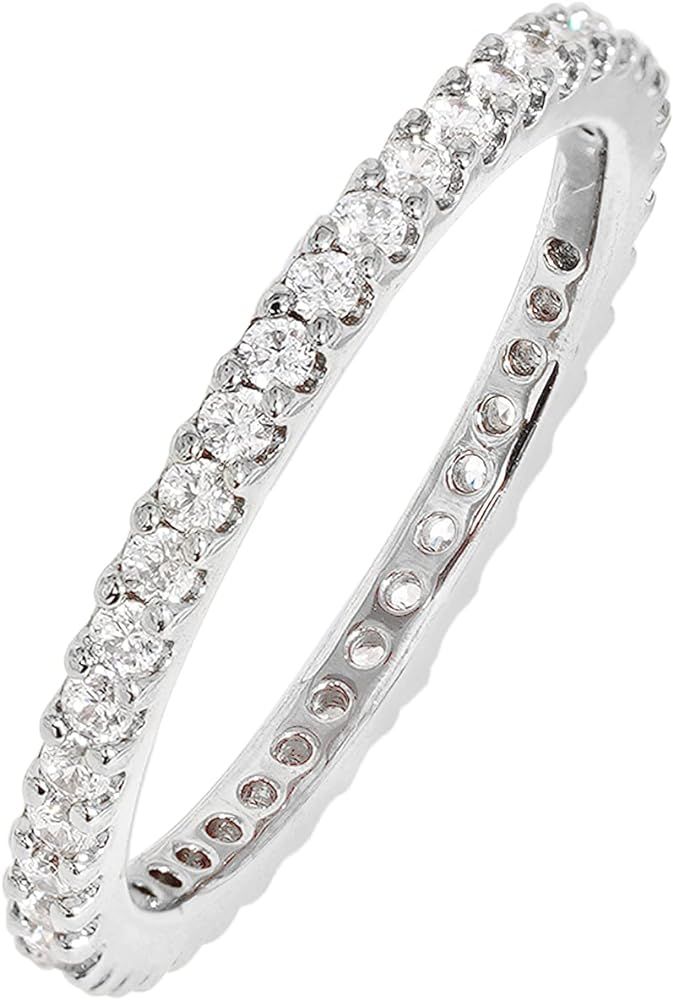 Amazon Essentials Rhodium Plated Single Row Pave Stackable Eternity Ring Size | Amazon (US)