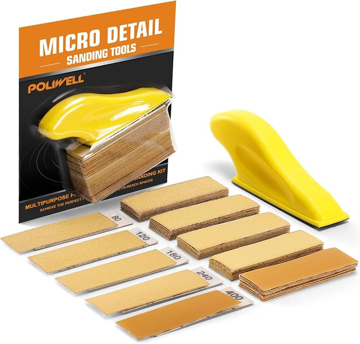 POLIWELL Micro Sander Kit 3.5\u201d x 1\u201d Mini Sander for Small Projects, Detail Handle Sandi... | Amazon (US)