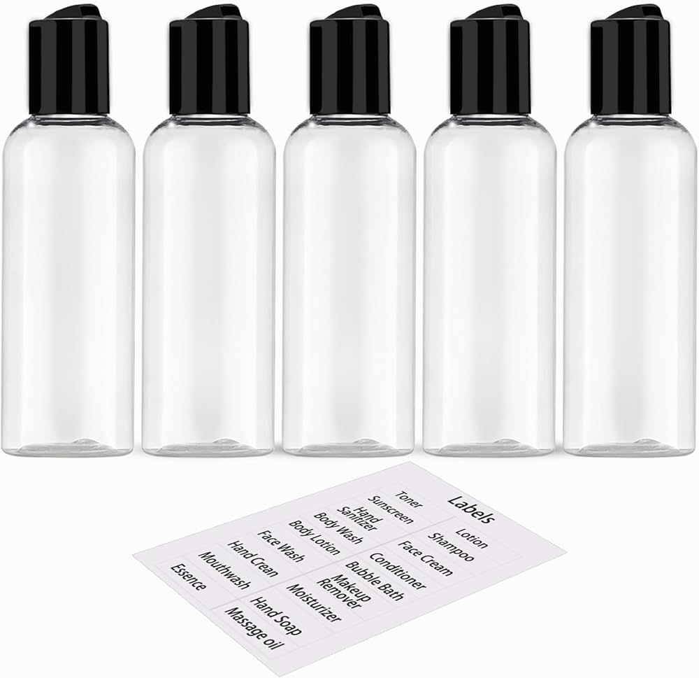 5 Pack 3.4 oz Travel Bottles for Toiletries TSA Approved Leakproof Plastic Empty Travel Size Bott... | Amazon (US)