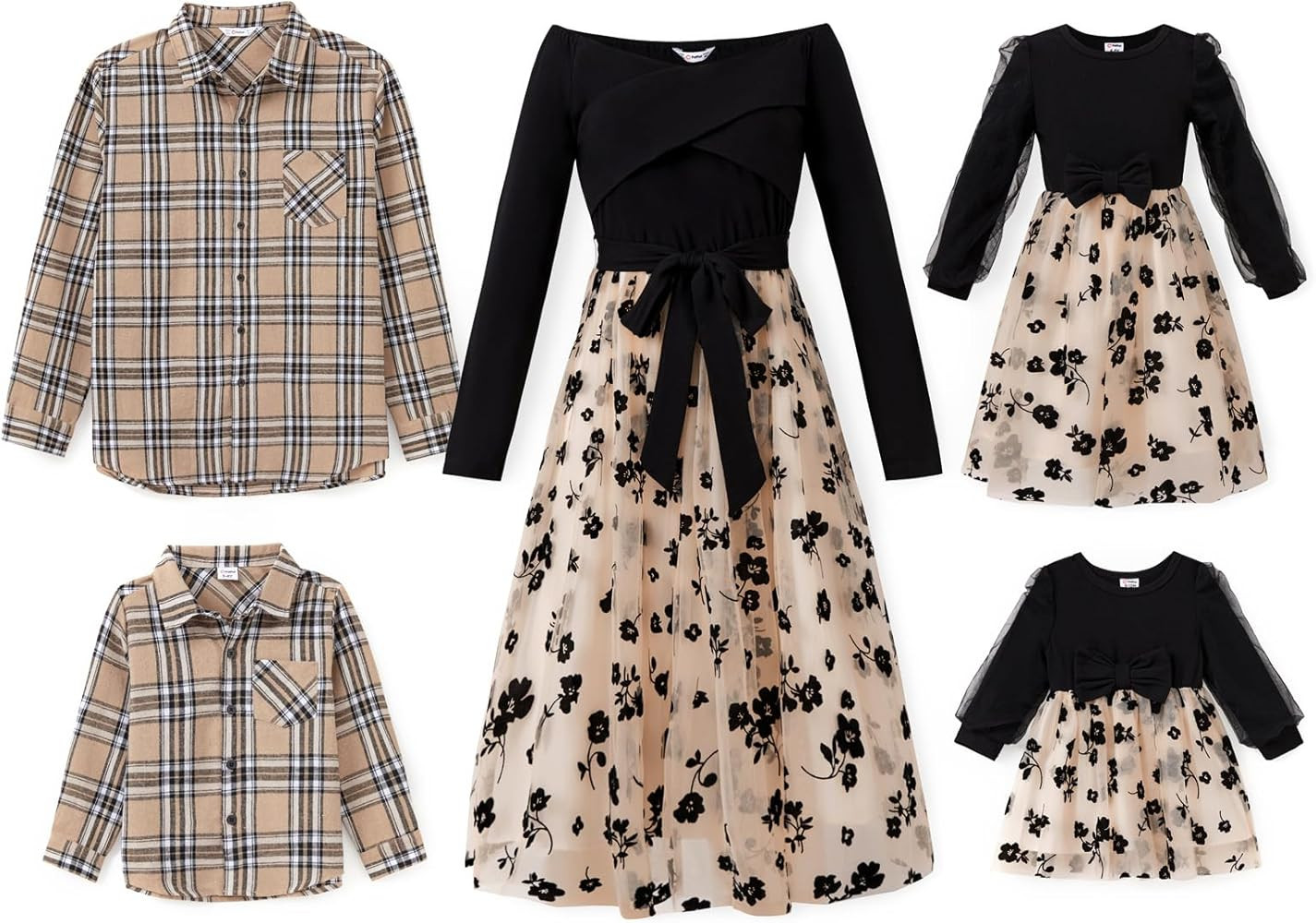 PATPAT Family Matching Outfits Set Mommy and Me Dresses Off Shoulder Midi Dress Dad and Boy Plaid... | Amazon (US)