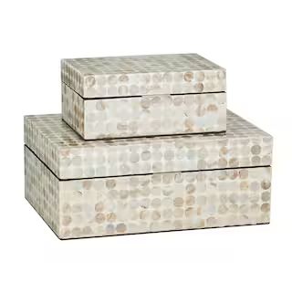 Litton Lane Rectangle Mother of Pearl Handmade Geometric Box with Hinged Lid (Set of 2), Ivory | The Home Depot