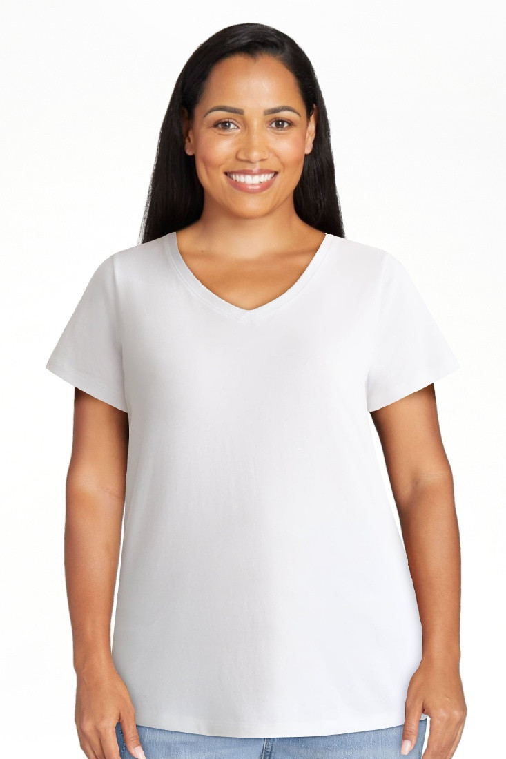Time and Tru Women's Cotton V-Neck Tee with Short Sleeves, Sizes XS-XXXL | Walmart (US)