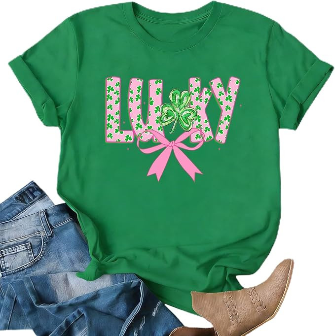 St Patrick's Day Shirts Women: Green Shamrock Tee Clover Irish Casual T Shirt Paddy's Day Short S... | Amazon (US)