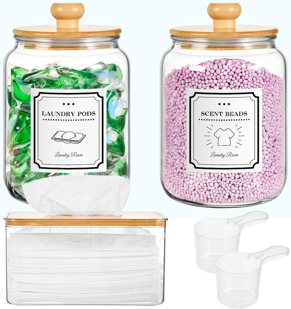 SUBEKYU Laundry Pod Containers and Dryer Sheet Holder with Lids Laundry Detergent Sheets Dispense... | Amazon (US)