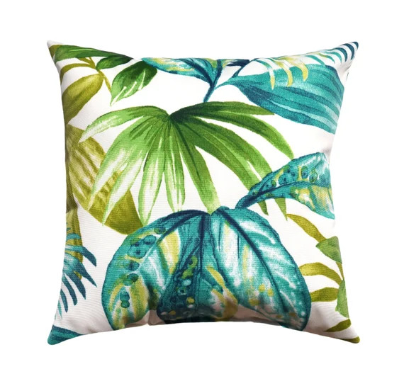 Outdoor Tropical Pillow Green Outdoor Pillow Aqua Accent | Etsy | Etsy (US)