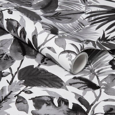 Opalhouse Tropical Leaves 198"x20" Peel and Stick Wallpaper, Black/White | eBay US