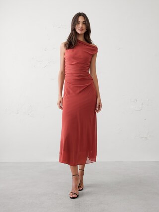 Asymmetrical Side-Ruched Midi Dress | Banana Republic Factory