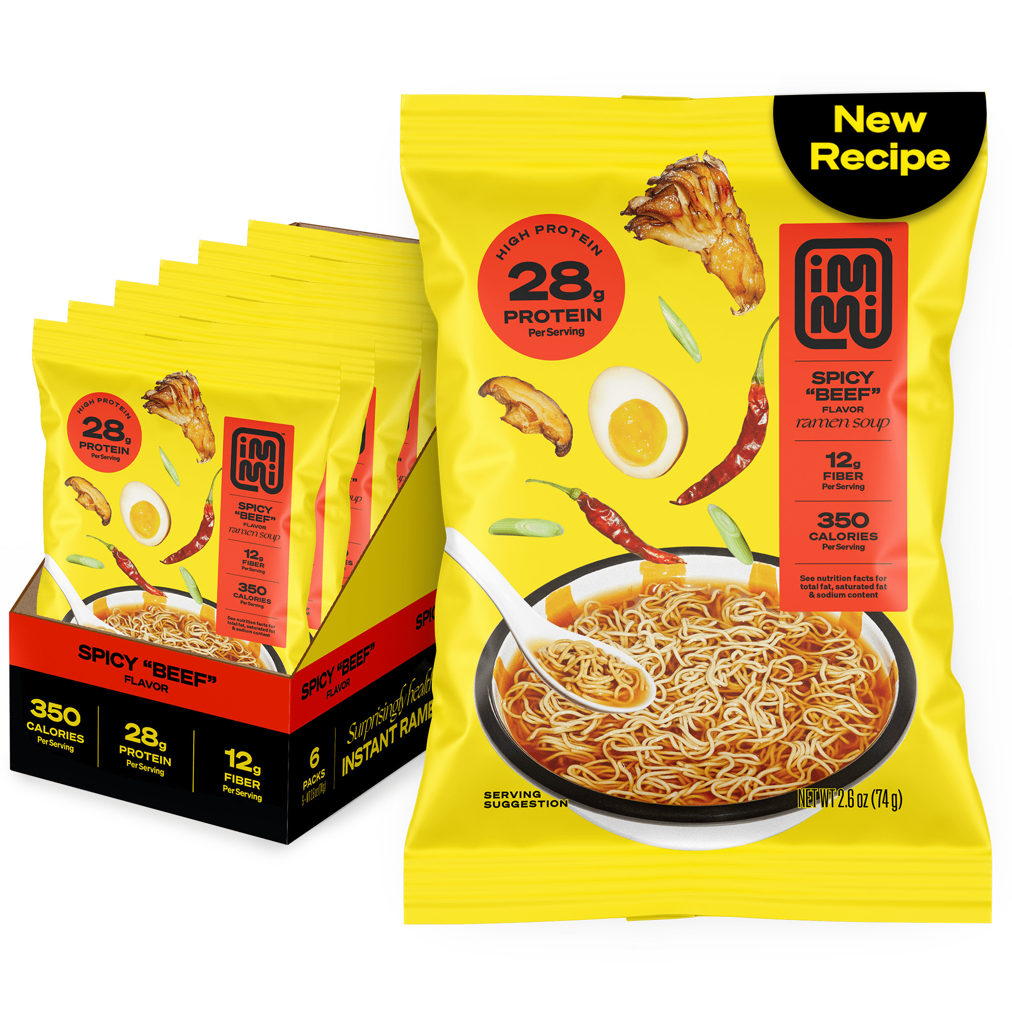 Immi Spicy "Beef" Ramen Instant 28g Protein, 12g Fiber, 100% Plant Based 6 Pack | Walmart (US)
