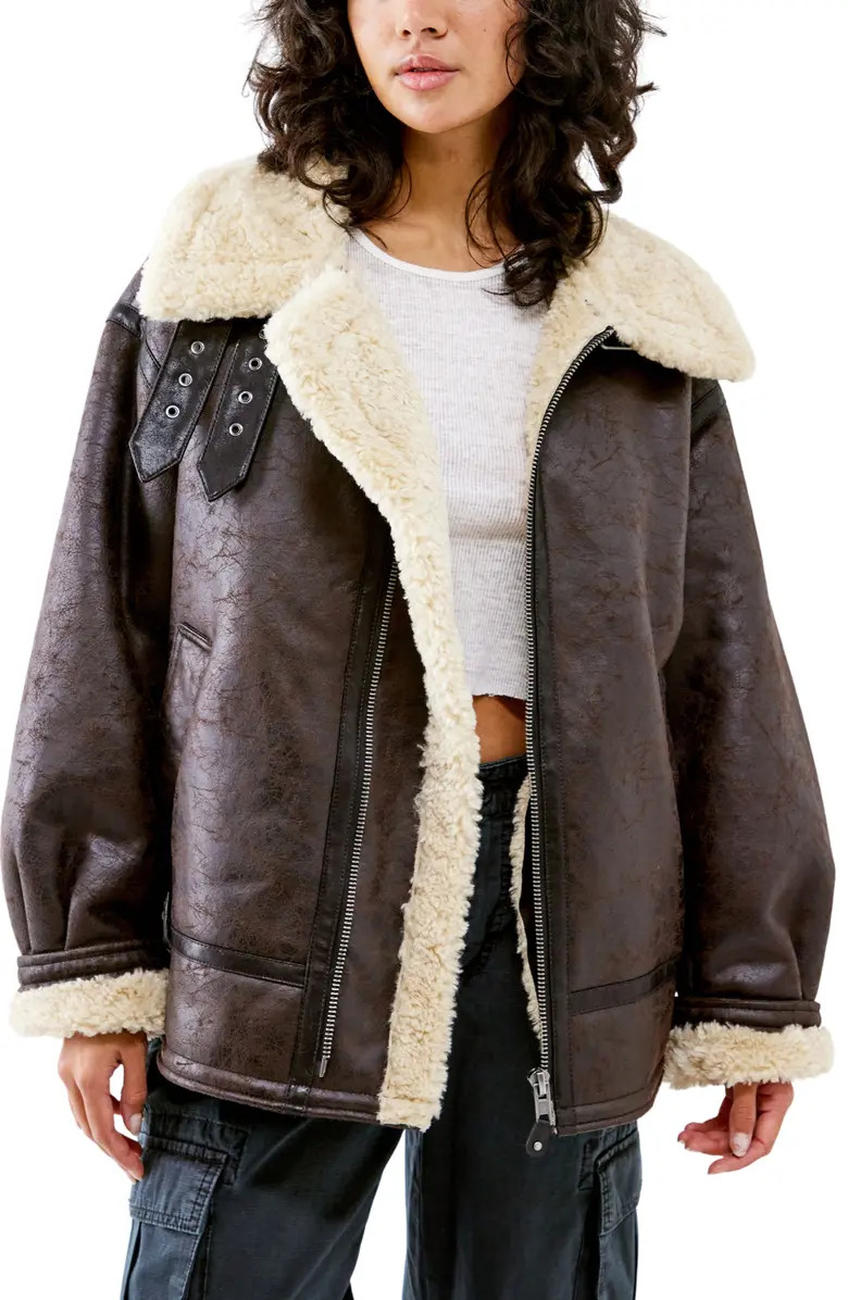 Faux Leather Longline Aviator Jacket | Nordstrom