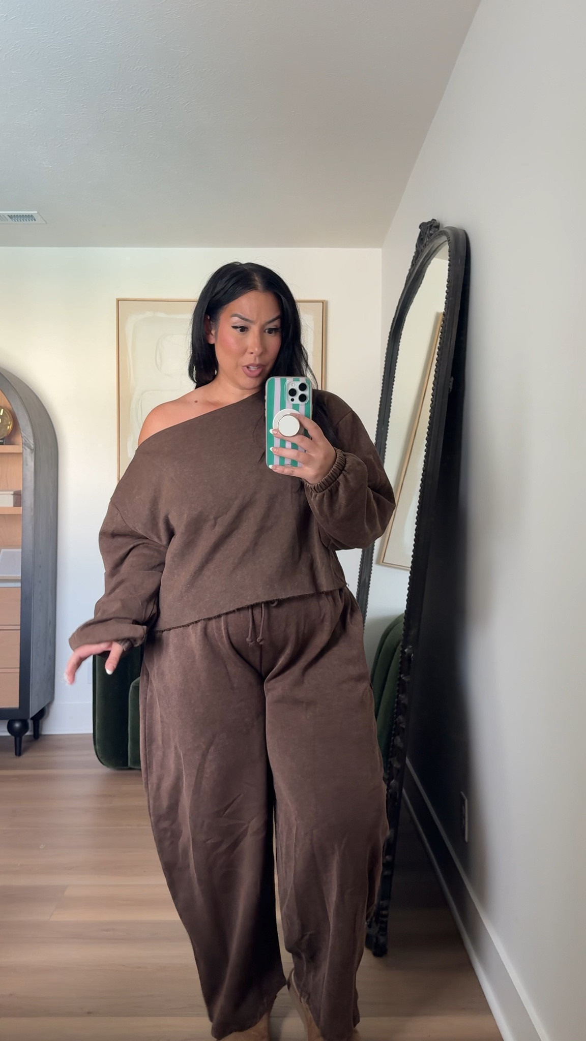 Cannot believe this set is from Walmart! Barrel sweatpants + off the shoulder top I love! SO comfy! Wearing a XL in the top, XXL in the bottoms! 
walmart, walmart fashion, curvy, midsize, flare jeans 

 #LTKSeasonal #LTKMidsize