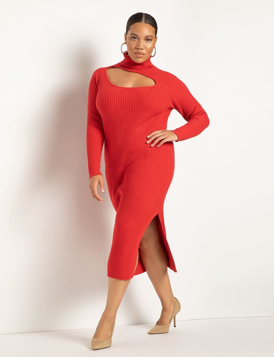 Cutout Detail Turtleneck Sweater Dress | Eloquii