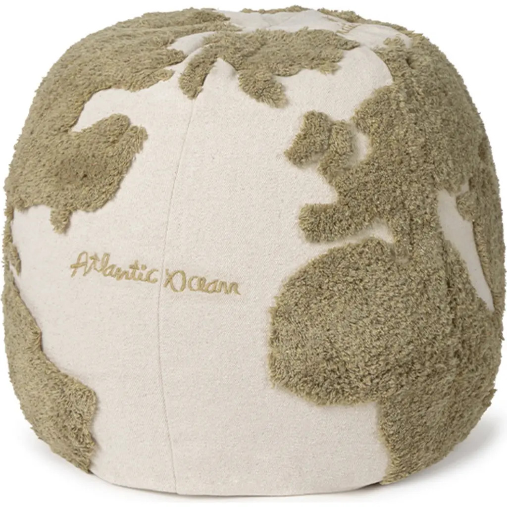 Lorena Canals RugCycled World Map Washable Cotton Blend Pouf in Natural Soil Brown at Nordstrom | Nordstrom