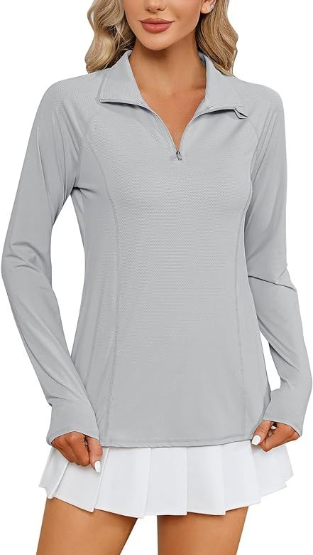 LOMON Women Long Sleeve Shirts Sun Protection 1/4 Zip Summer Quick Dry Hiking Shirts Quarter Zip ... | Amazon (US)