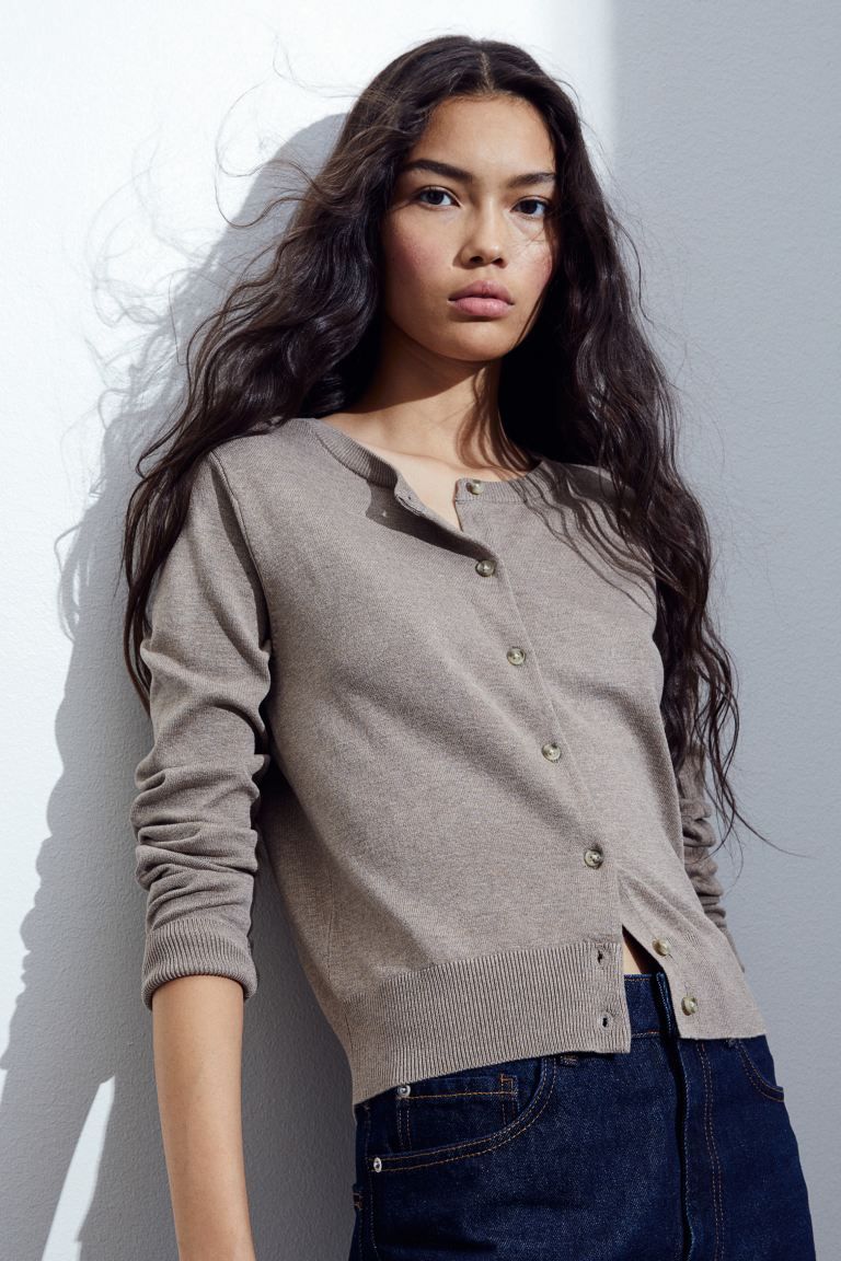 Fine-knit Cardigan - Dark beige melange - Ladies | H&M US | H&M (US + CA)