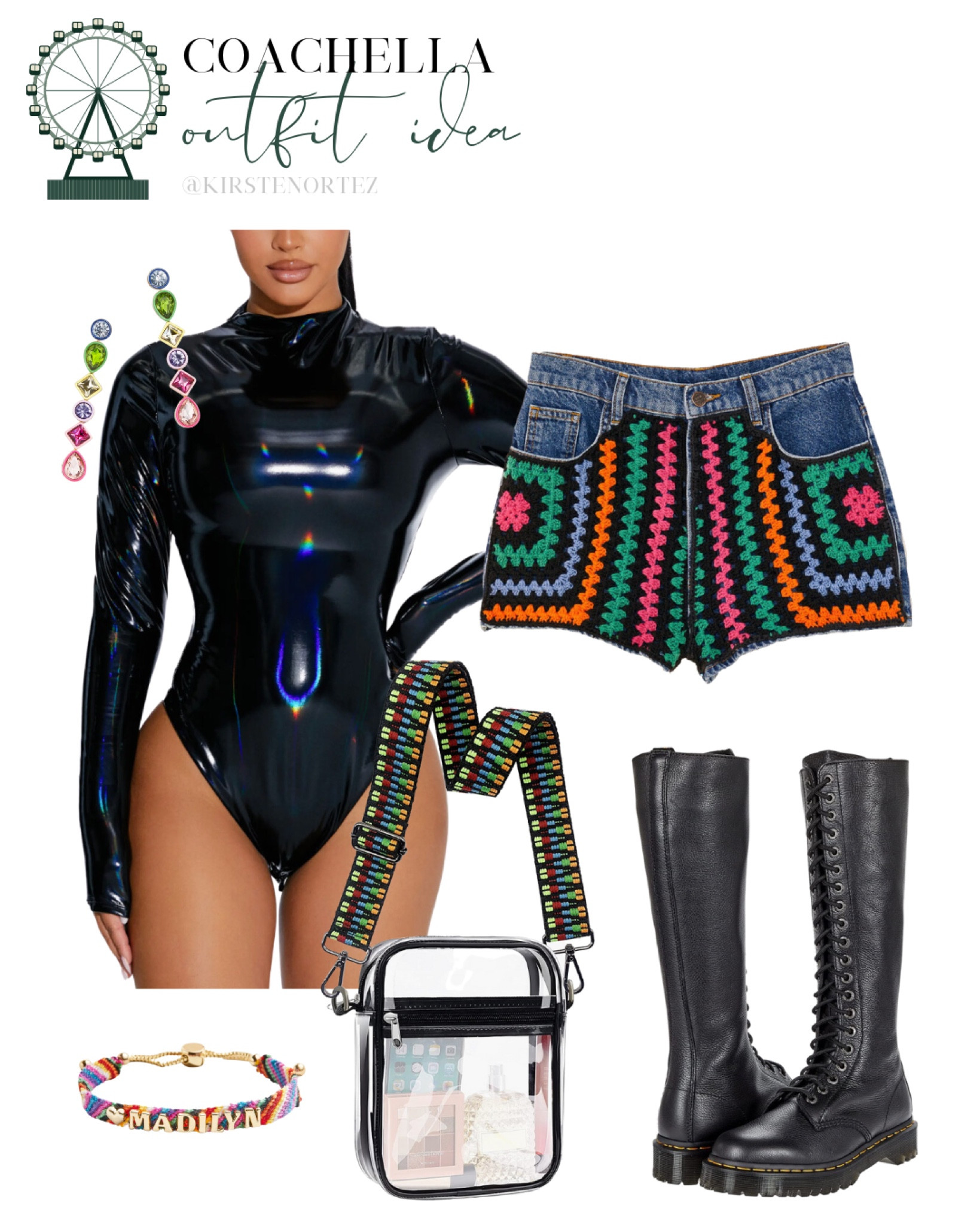 Coachella outfit idea, Coachella outfit inspo, festival outfit idea, festival outfit inspo, concert outfit idea, concert outfit inspo, Coachella outfits, latex bodysuit, crochet shorts, crochet denim shorts, tall docs, tall doc martens, doc martens, concert bag, clear bag, statement earrings, woven bracelet

#LTKitbag #LTKshoecrush #LTKFestival