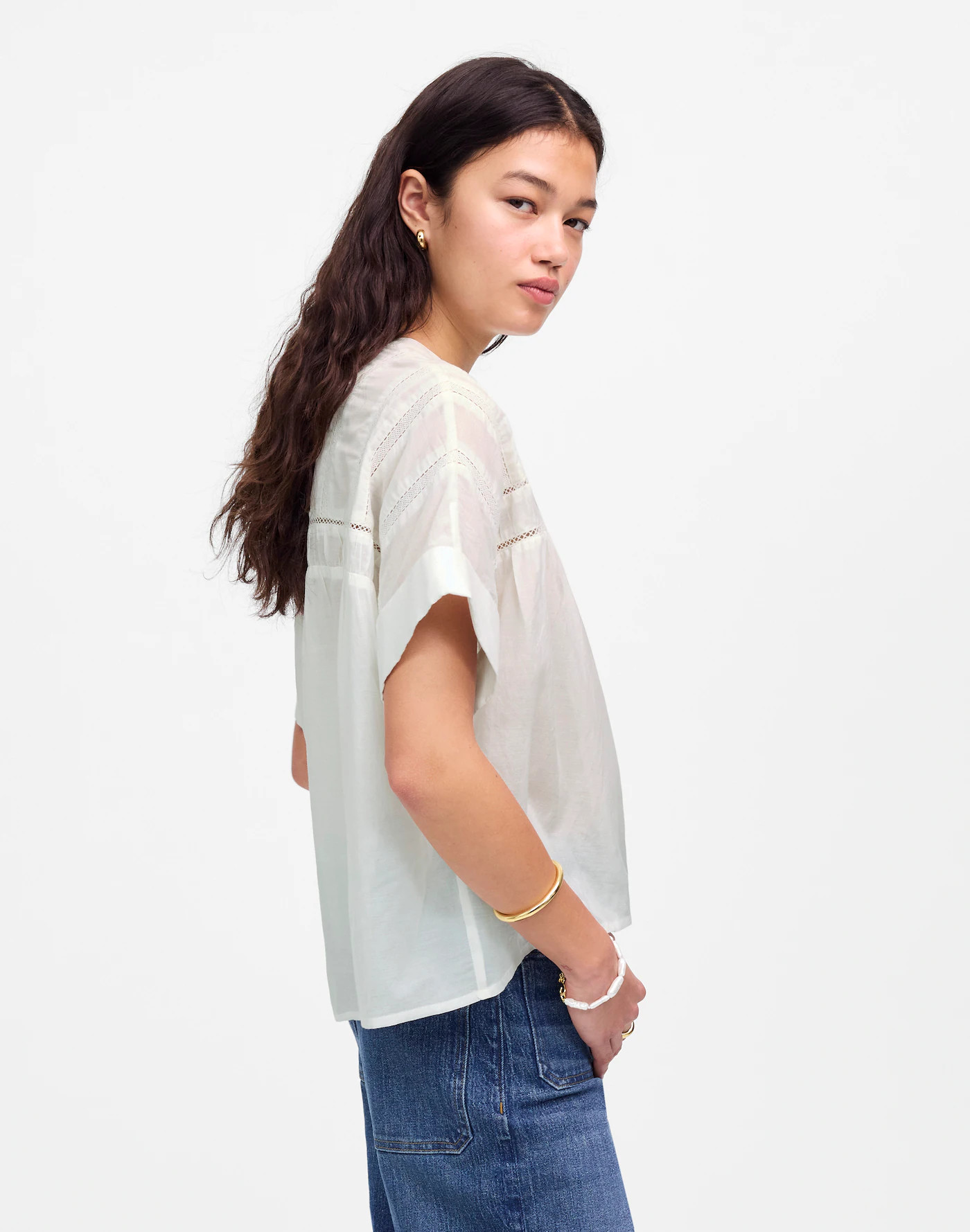 (3)Lace-Inset Pintucked Henley Top$88.00ColorwhiteSizeSize ChartSelect a SizeXX-SMALL X-SMALL SMA... | Madewell