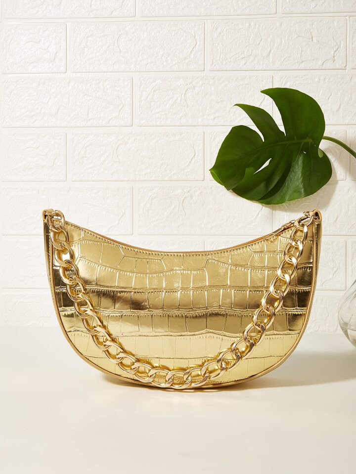 Glossy Crocodile Pattern Large Chain Shoulder Bag | SHEIN