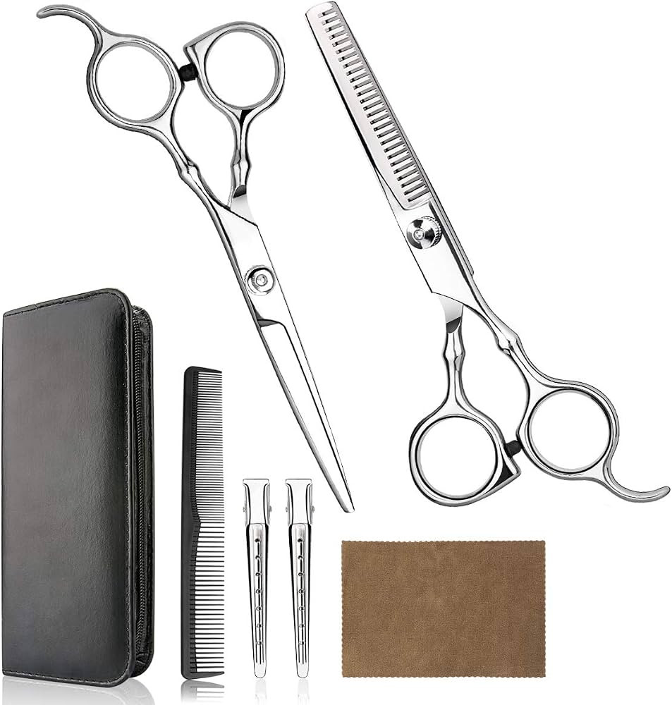 Hair Cutting Scissors Professional Home Haircutting Barber/Salon Thinning Shears Kit with Comb an... | Amazon (US)