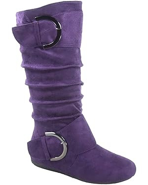 TOP Moda Bank-81 Women's Fashion Round Toe Flat Heel Zipper Buckle Slouchy Mi. | Amazon (US)