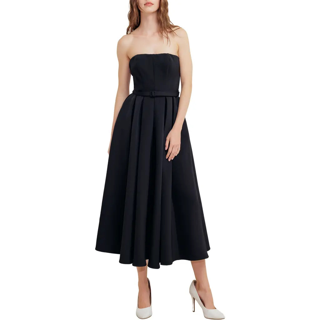 FREEMARKET Belted Strapless Midi Dress in Black at Nordstrom, Size Large | Nordstrom