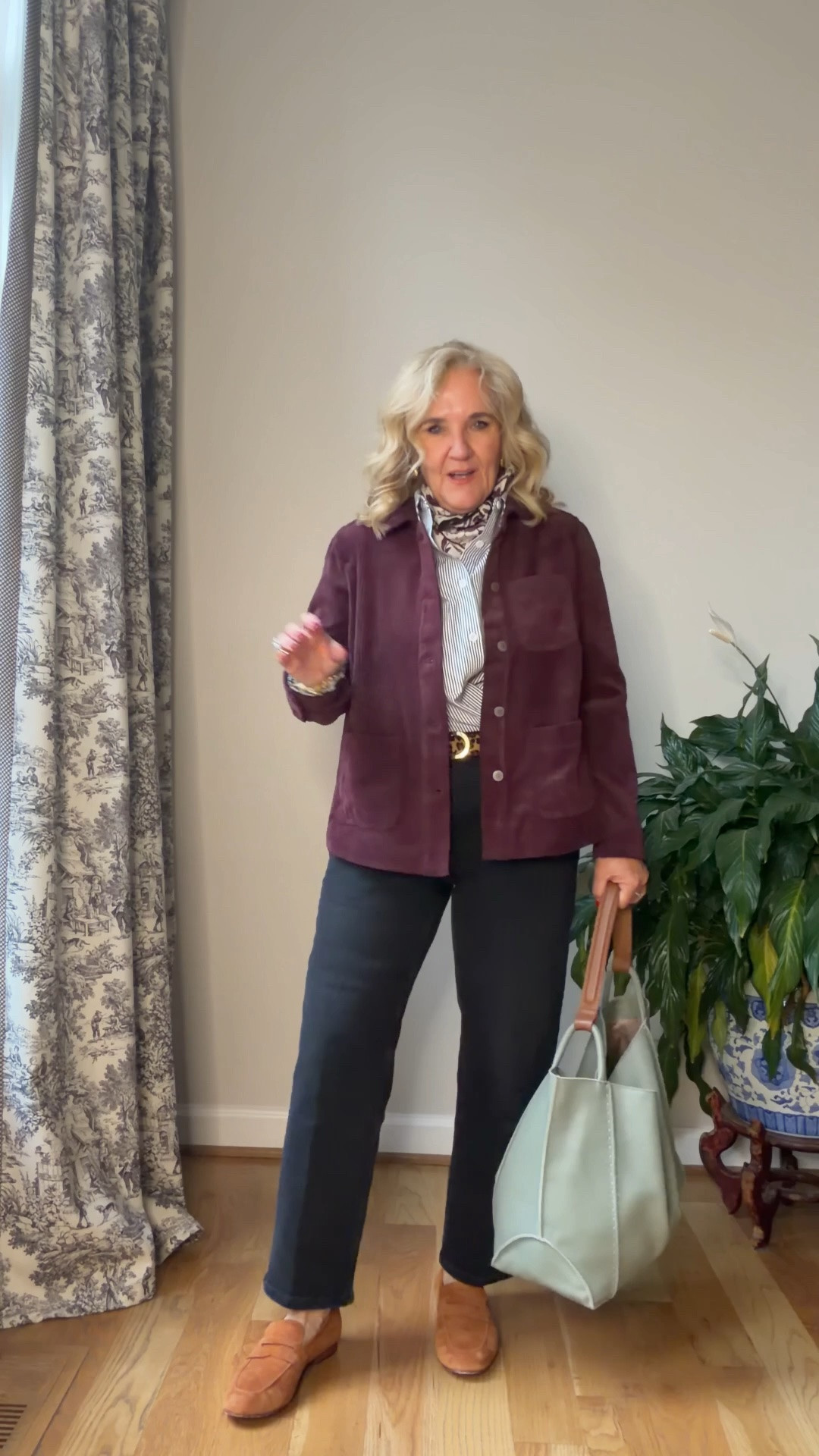 Corduroy jacket size medium petite 
Blouse medium 
Jeans med petite 
Bag is on sale! 
Loafers are comfy and run a little big. 
20% off Allie & Bess code NANETTE20

#LTKOver40 #LTKootd #LTKPetite