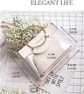 Clear Handbag 2 in 1 Clear Tote Transparent Top Ring Handle Handbag Small Chain Shoulder Bag, Whi... | Amazon (US)