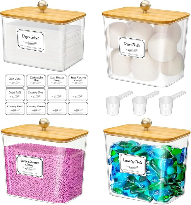 Lifewit 3+1 Pack Laundry Pods Container and Dryer Sheet Holder, Clear Detergent Dispenser for Was... | Amazon (US)