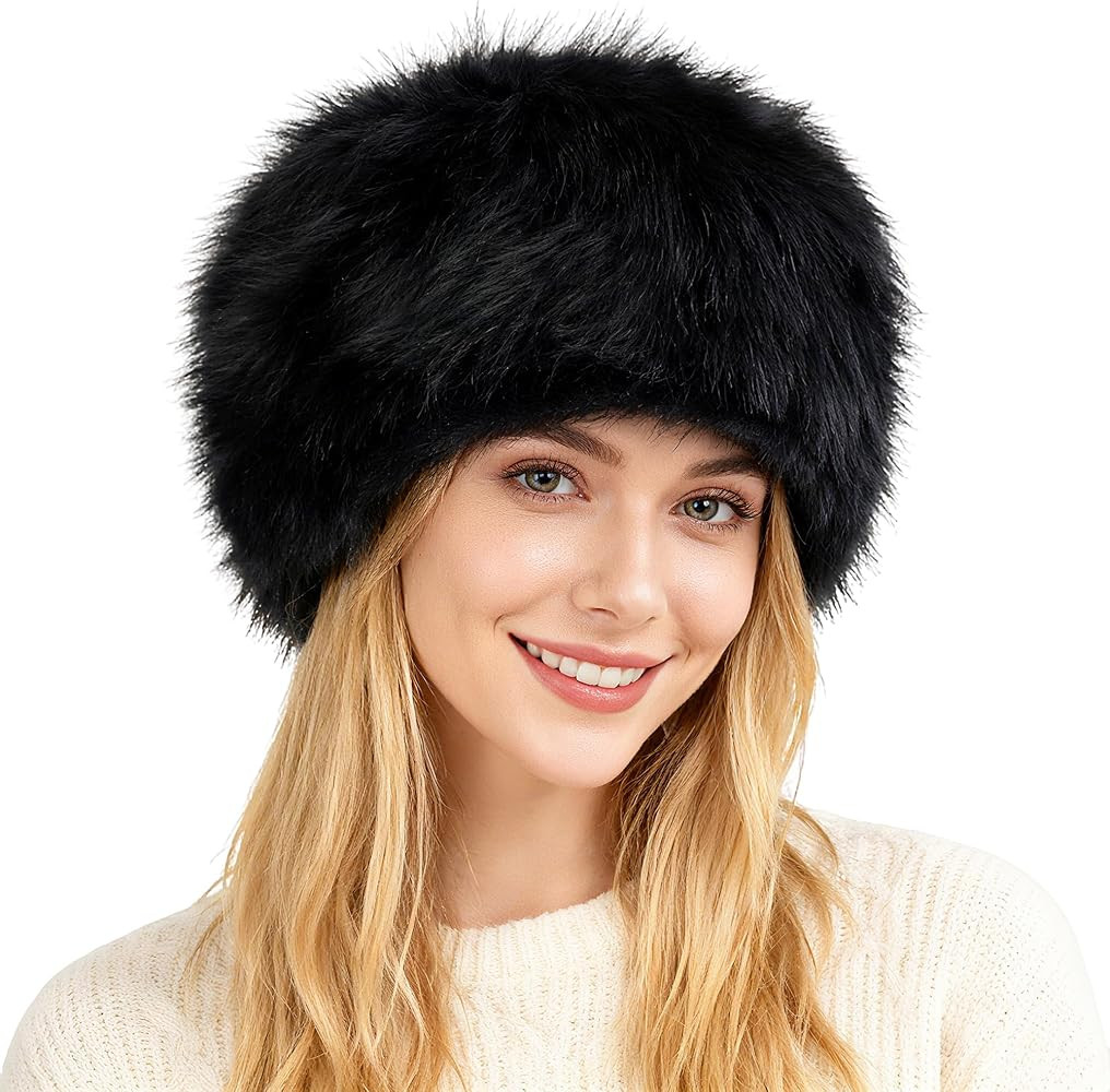 Fluffy Faux Fur Fuzzy Warm Winter Bucket Hat Cap for Women | Amazon (US)