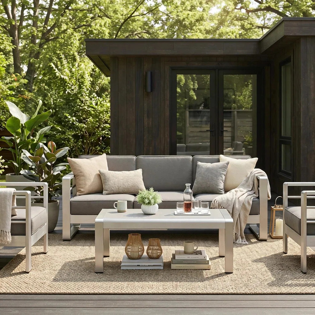 Caggiano 76.25'' Wide Straight Aluminum Patio Sofa with Cushions | Wayfair North America