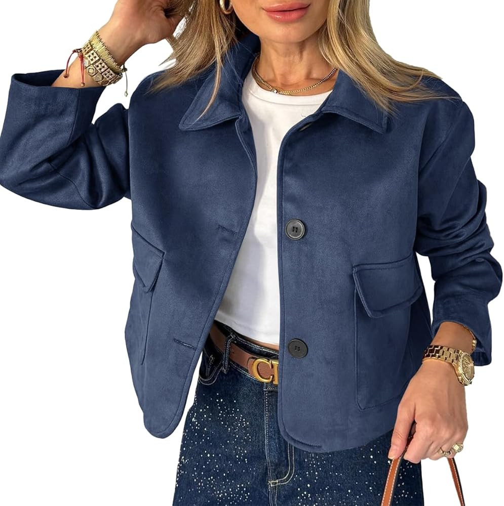 Tankaneo Womens Faux Suede Leather Jackets Casual Cropped Coats Vintage Button Down Shackets | Amazon (US)