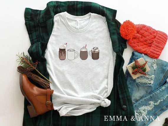 Hot Chocolate Shirt, Christmas Shirt for Women, Christmas T-Shirt, Hot Cocoa Shirt, Christmas Gra... | Etsy (US)