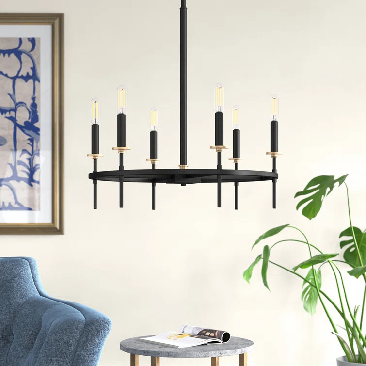 Lennon 6 - Light Candle Style Wagon Wheel Chandelier | Wayfair North America