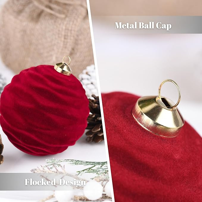 Flocked Ornaments for Christmas Tree Decorations - 35pcs Burgundy Velvet Ball Ornament for Winter... | Amazon (US)