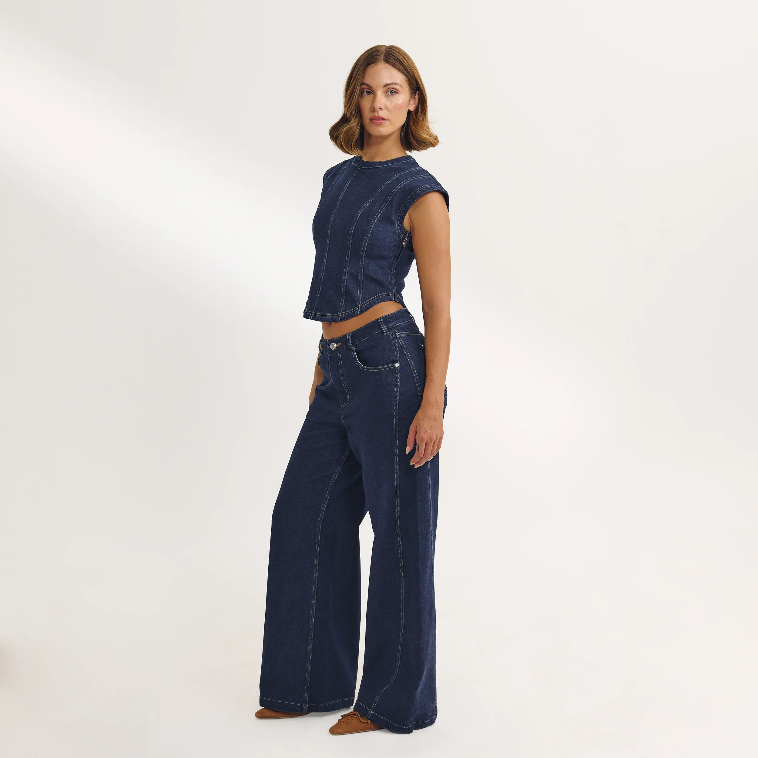 Dipped-Waist Wide-Leg Jeans - Indigo Blue - 16 / Petite | Lounge AUS