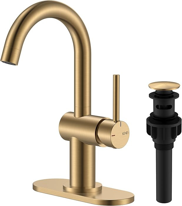 KENES Champagne Bronze Bathroom Faucet 1 Hole, Single Handle Gold Bathroom Sink Faucet for Vanity... | Amazon (US)