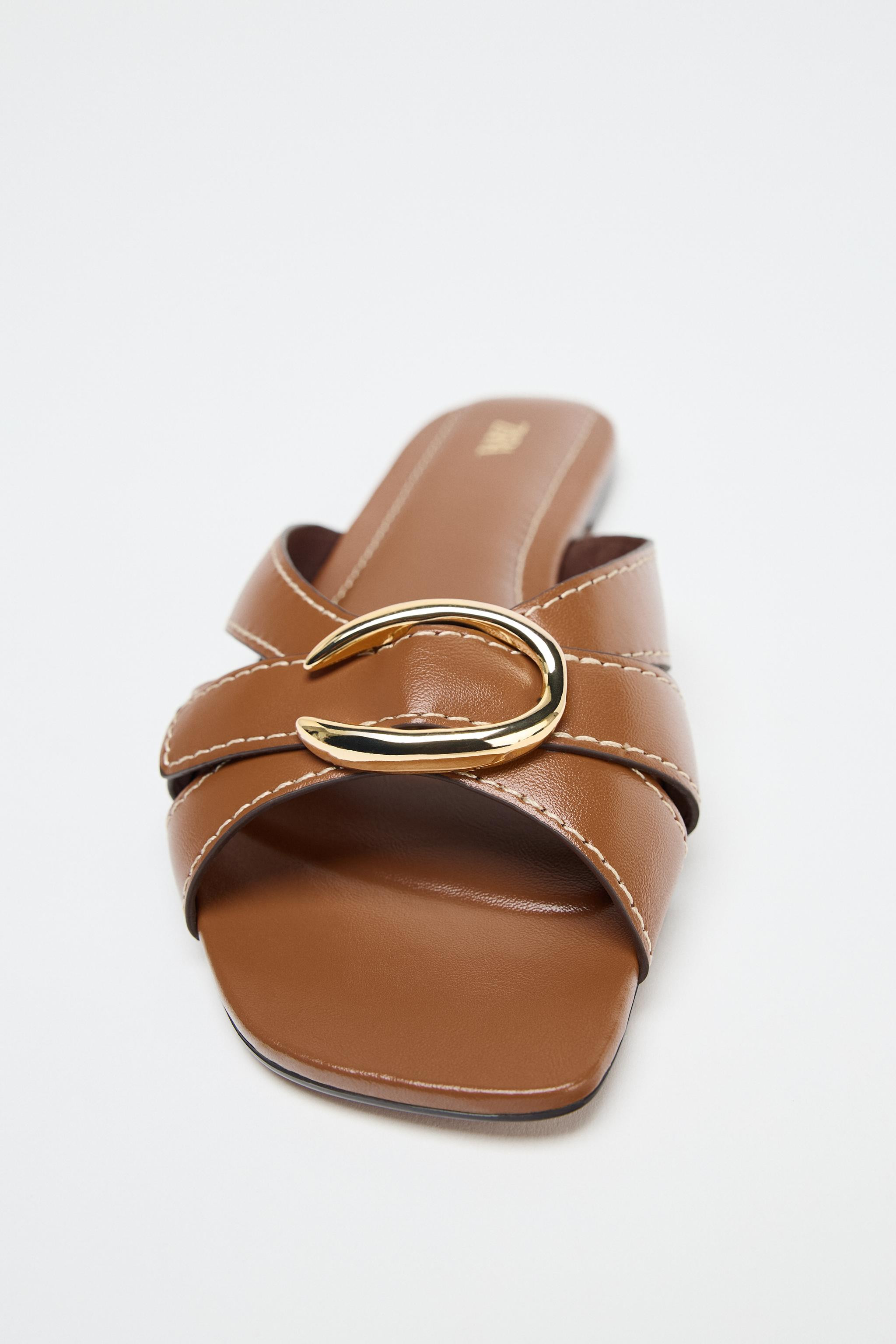CROSSED SANDALS WITH METALLIC DETAIL | Zara US