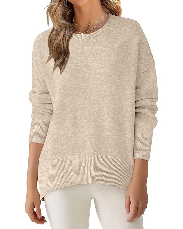 ANRABESS Sweaters for Women 2025 Fall Long Sleeve Casual Loose Fit Knitted High Low Hem Basic Pul... | Amazon (US)