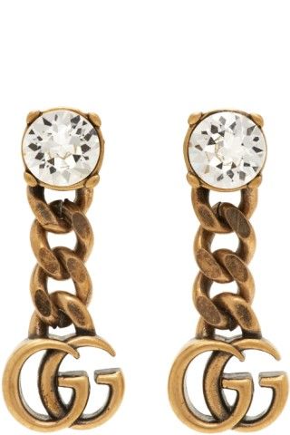 Gold Crystal Double G Earrings | SSENSE