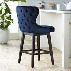 Ariana 25 1/2" Brass Trimmed Navy Blue Swivel Counter Stool | Lamps Plus