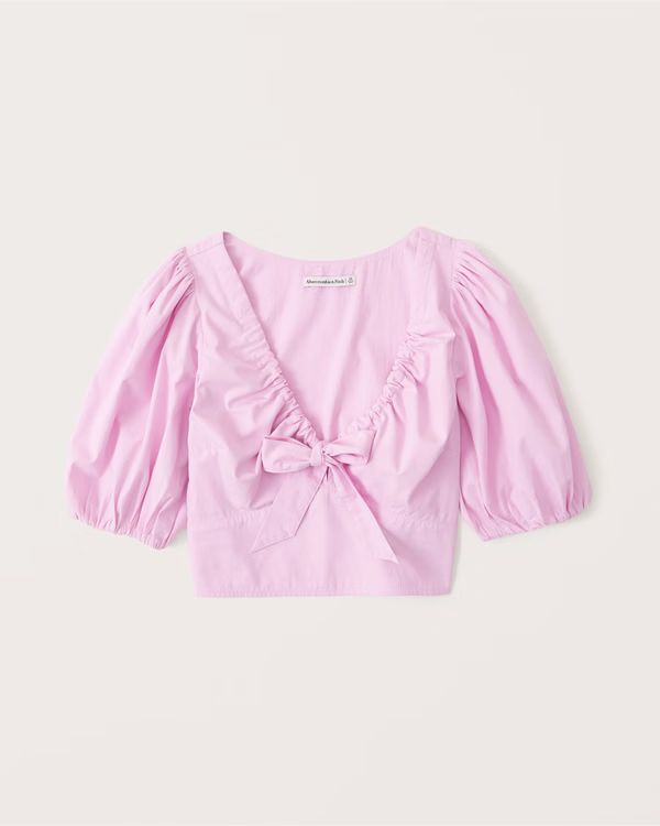 Women's Tie-Front Puff Sleeve Top | Women's Tops | Abercrombie.com | Abercrombie & Fitch (US)