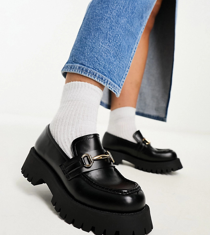 ASOS DESIGN Wide fit Masterpiece chunky loafer in black | ASOS (Global)