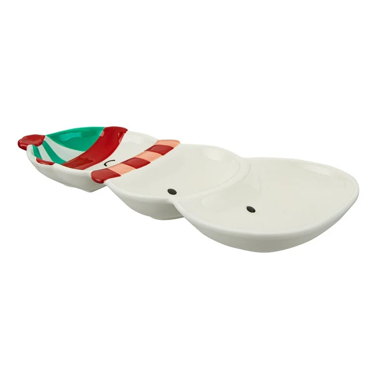 Holiday Time 14" Multicolor Snowman-Shaped Glazed Earthenware Serving Tray | Walmart (US)