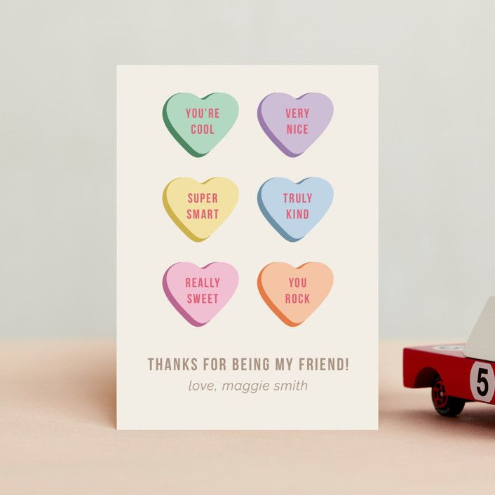 "Conversation Heart Compliments" - Customizable Classroom Valentine's Day Cards in Beige by taylo... | Minted